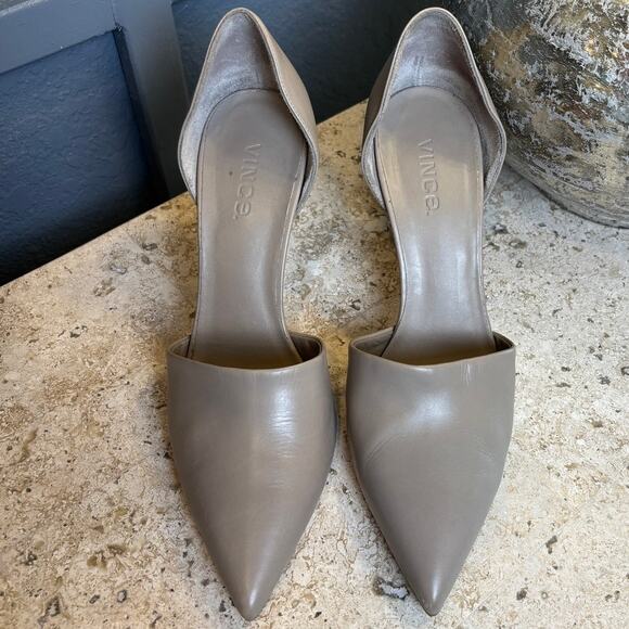 Vince Women's Claire D'Orsay Pointy Toe Leather Grey Gray Pumps Size 8 1/2 M - Picture 4 of 6